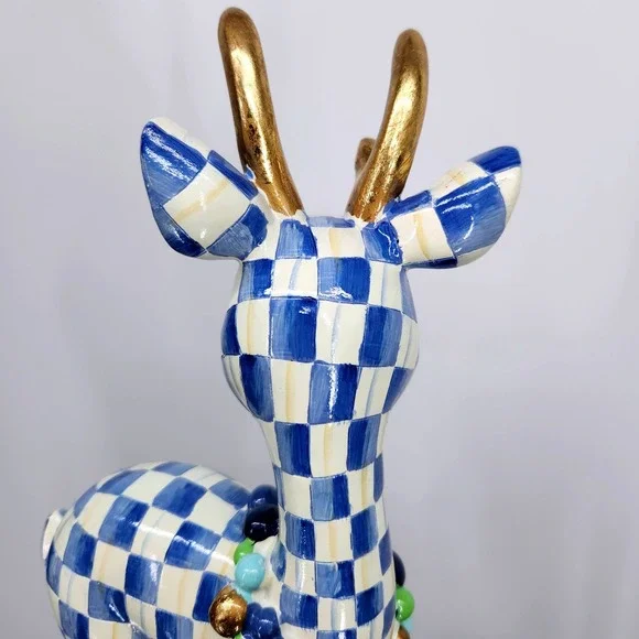 Mackenzie-Childs Royal Check Deary Deer on Ornament - Gold Antlers Holiday 16" - Picture 11 of 16